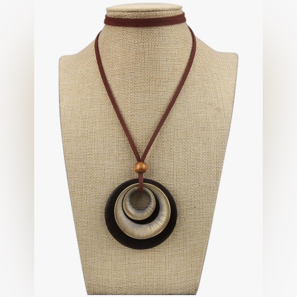 Long Boho Necklace Vintage Leather